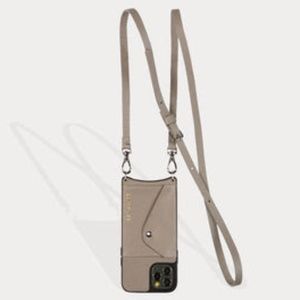 Emma Pebble Leather Crossbody Bandolier Greige/Silver iPhone 12/12 Pro wallet